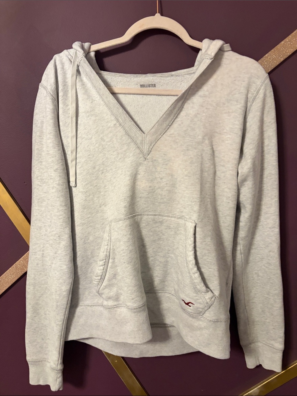 Hollister Women's Light Heather Gray V-Neck Hoodie